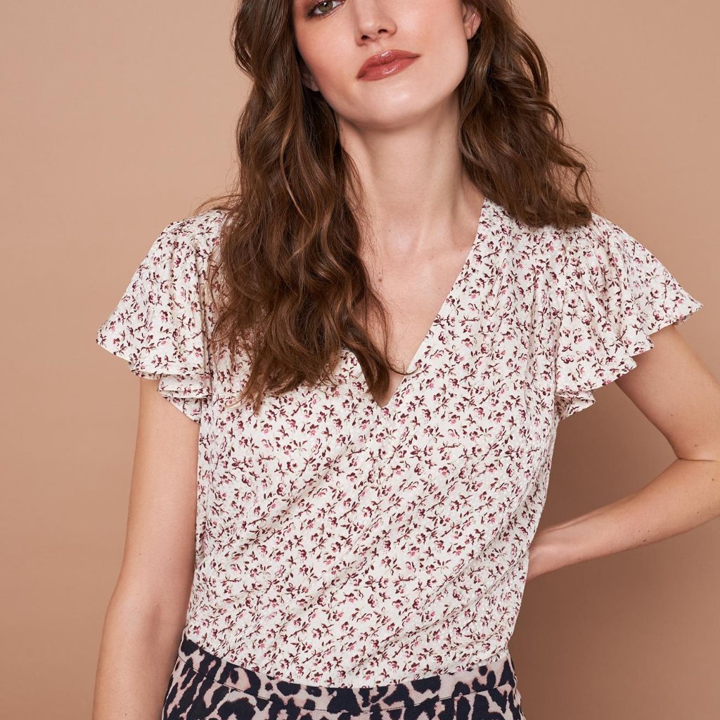 Nwot Rebecca Taylor Francesca Floral Flutter Sleeve Silk Blouse Top Size 0